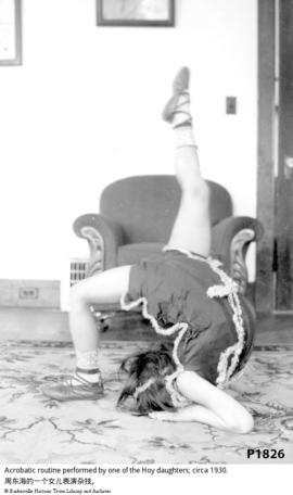Acrobatic routine performed by one of the Hoy daughters; circa 1930.