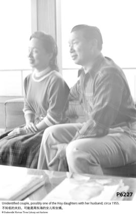 Unidentified couple, possibly one of the Hoy daughters with her husband; circa 1955.