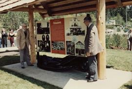 Doug Baird and Dr. Jacques Mar Unveiling a Plaque for Jumbo’s Cabin, on Memorial Day 1987