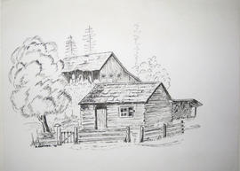 Sketch of Jumbo's Cabin, Chinatown, Cumberland B.C. By B. Radford