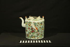 Porcelain Tea Pot with Floral and Bird Pattern