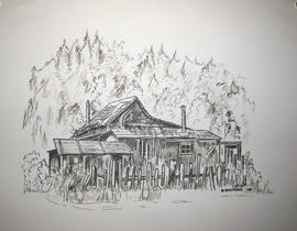 Sketch of a Chinatown Building in Cumberland B.C. By B. Radford